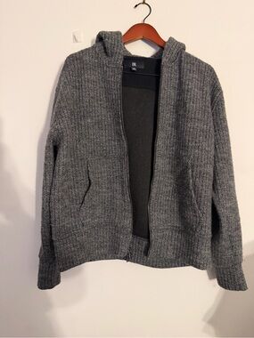 Banana Republic Charcoal Ribbed Zip Hoodie Sweater